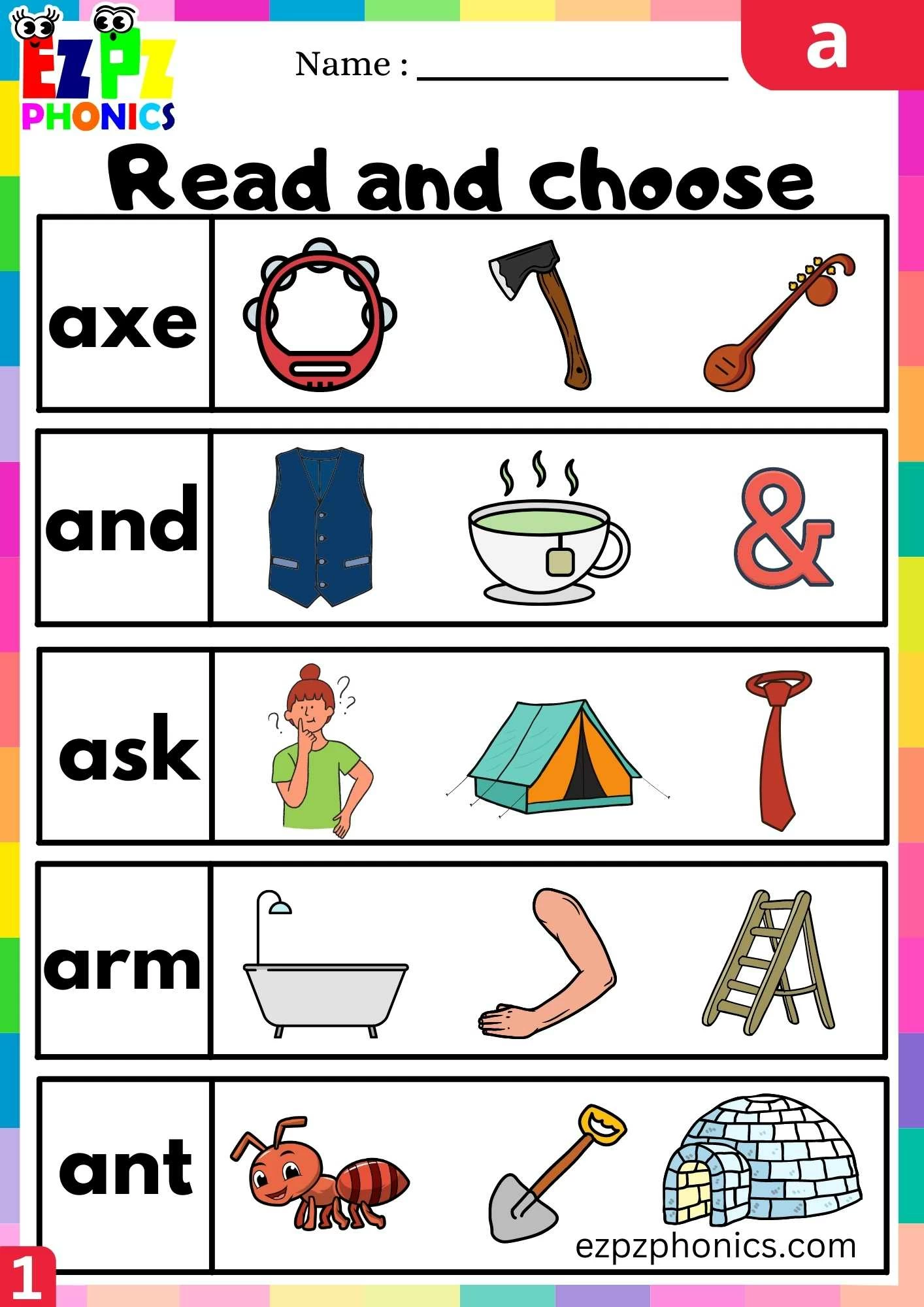 Letter a Read and Choose Beginning Sounds Worksheet